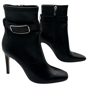 Marc Fisher LTD Cyndi Buckle Square Toe Leather Heeled Bootie Ankle Boots 7.5M